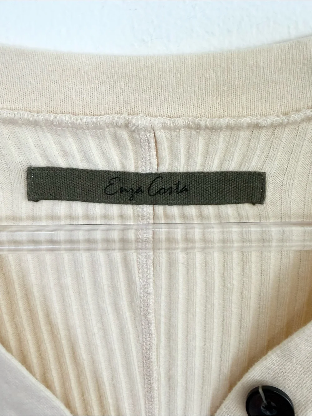 Enza Costa Ribbed Henley Top M Ivory Cotton Blend - Picture 4 of 6